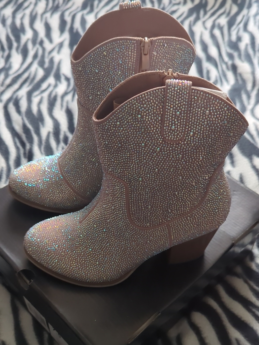 torrid Iridescent Pink Rhinestone Ankle Booties